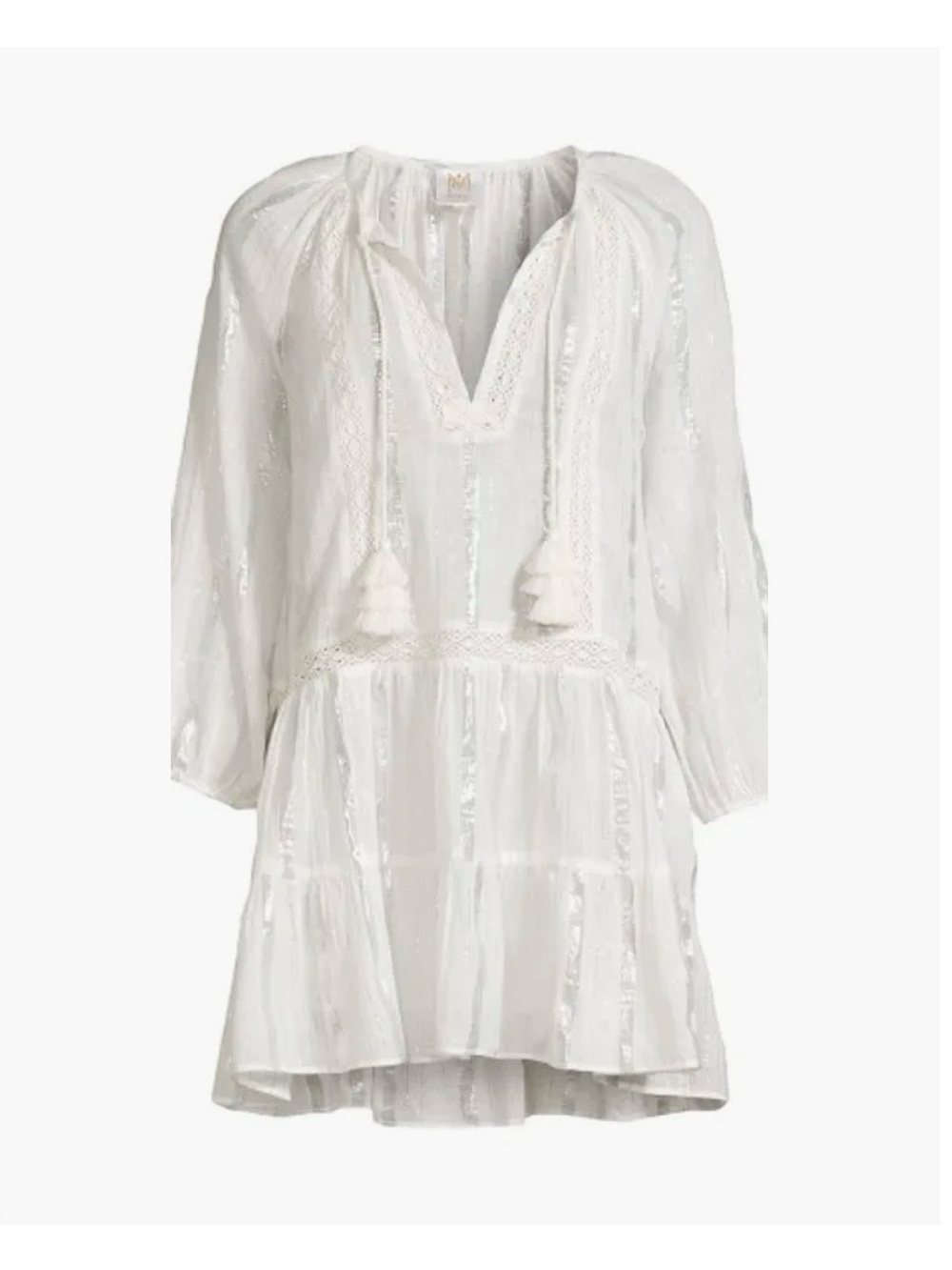 NWT MILLY Swim “Valentine” crocheted silver lurex cover up in white
